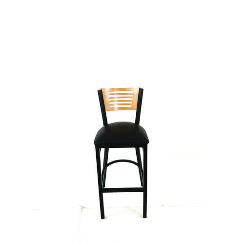 Jones River Series Barstool, Supports Up To 300 Lb, 28.5" Seat Height, Black Seat, Natural Back, Black Base