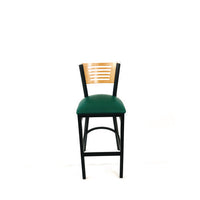 Jones River Series Barstool, Supports Up To 300 Lb, 28.5" Seat Height, Green Seat, Natural Back, Black Base