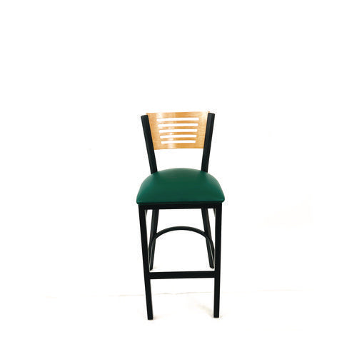 Jones River Series Barstool, Supports Up To 300 Lb, 28.5" Seat Height, Green Seat, Natural Back, Black Base