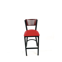 Jones River Series Barstool, Supports Up To 300 Lb, 28.5" Seat Height, Red Seat, Dark Mahogany Back, Black Base