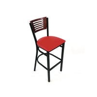 Jones River Series Barstool, Supports Up To 300 Lb, 28.5" Seat Height, Red Seat, Dark Mahogany Back, Black Base