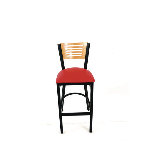 Jones River Series Barstool, Supports Up To 300 Lb, 28.5" Seat Height, Red Seat, Natural Back, Black Base