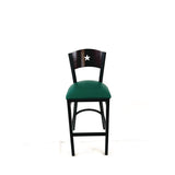 Liberty Series Barstool, Supports Up To 300 Lb, 28.5" Seat Height, Green Seat, Dark Mahogany Back, Black Base