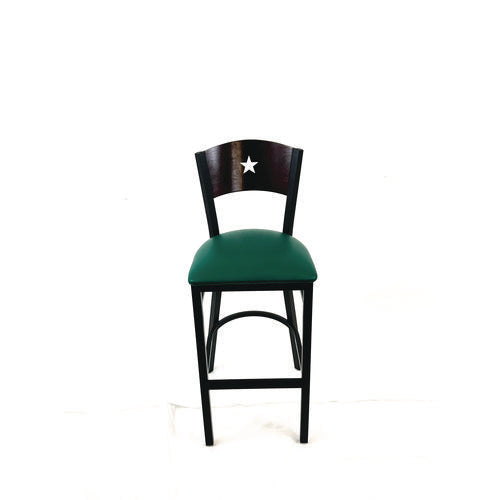 Liberty Series Barstool, Supports Up To 300 Lb, 28.5" Seat Height, Green Seat, Dark Mahogany Back, Black Base