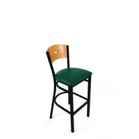 Liberty Series Barstool, Supports Up To 300 Lb, 28.5" Seat Height, Green Seat, Natural Back, Black Base