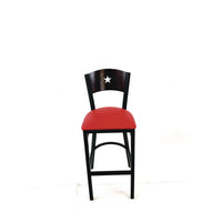 Liberty Series Barstool, Supports Up To 300 Lb, 28.5" Seat Height, Red Seat, Dark Mahogany Back, Black Base