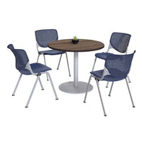 Pedestal Table With Four Navy Kool Series Chairs, Round, 36" Dia X 29h, Studio Teak, Ships In 4-6 Business Days