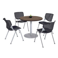 Pedestal Table With Four Black Kool Series Chairs, Round, 36" Dia X 29h, Studio Teak, Ships In 4-6 Business Days