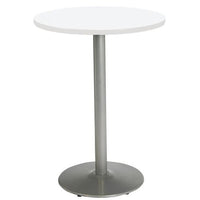 Pedestal Bistro Table With Four Burgundy Kool Series Barstools, Round, 36" Dia X 41h, Designer White, Ships In 4-6 Bus Days