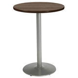 Pedestal Bistro Table With Four White Kool Series Barstools, Round, 36" Dia X 41h, Studio Teak, Ships In 4-6 Business Days