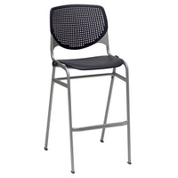Pedestal Bistro Table With Four Black Kool Series Barstools, Round, 36" Dia X 41h, Studio Teak, Ships In 4-6 Business Days