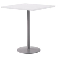 Pedestal Bistro Table With 4 Natural Jive Series Barstools, Square, 36 X 36 X 41, Designer White, Ships In 4-6 Business Days