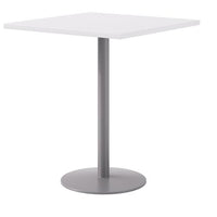 Pedestal Bistro Table With Four White Jive Series Barstools, Square, 36 X 36 X 41, Designer White, Ships In 4-6 Business Days