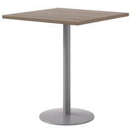 Pedestal Bistro Table With Four Natural Jive Series Barstools, Square, 36 X 36 X 41, Studio Teak, Ships In 4-6 Business Days