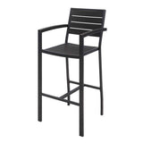 Eveleen Outdoor Bistro Patio Table With Four Black Powder-coated Polymer Barstools, 32 X 55, Black, Ships In 4-6 Bus Days