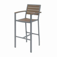 Eveleen Outdoor Bistro Patio Table With Two Mocha Powder-coated Polymer Barstools, 30" Square, Mocha, Ships In 4-6 Bus Days