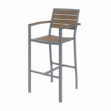 Eveleen Outdoor Bistro Patio Table With Two Mocha Powder-coated Polymer Barstools, 30" Square, Mocha, Ships In 4-6 Bus Days