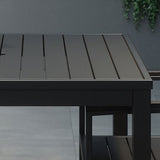 Eveleen Outdoor Bistro Patio Table With Two Black Powder-coated Polymer Barstools, 30" Square, Black, Ships In 4-6 Bus Days