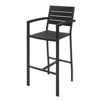 Eveleen Outdoor Bistro Patio Table With Two Black Powder-coated Polymer Barstools, 30" Square, Black, Ships In 4-6 Bus Days