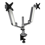 Multi-directional Dual Monitor Arm, For 30" Monitors, 360 Deg Rotation, 105 Deg Tilt, 360 Deg Pan, Silver/wh, Supports 20 Lbs