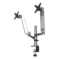 Multi-directional Dual Monitor Arm, For 30" Monitors, 360 Deg Rotation, 105 Deg Tilt, 360 Deg Pan, Silver/wh, Supports 20 Lbs