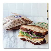 Xl Sandwich Bag With Resealable Stickers, 7.1 X 2 X 9.1, Kraft With Black Chevron Pattern, 50/box