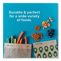 Xl Sandwich Bag With Resealable Stickers, 7.1 X 2 X 9.1, Kraft With Black Chevron Pattern, 50/box