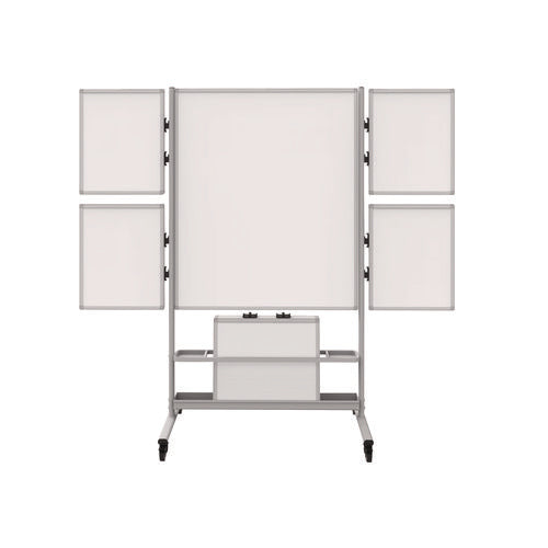 Mobile Collaboration Station Whiteboard With 4 Attachable Marker Boards, 40.4" X 48.6", White Surface, Silver Aluminum Frame