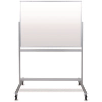 Mobile Magnetic Glass Dry Erase Board, 48" X 36", White Surface, Silver Aluminum Frame