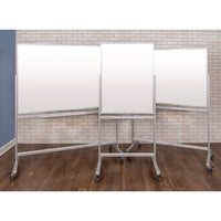 Mobile Magnetic Glass Dry Erase Board, 48" X 36", White Surface, Silver Aluminum Frame