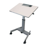 Pneumatic Adjustable Height Flip Top Student Desk, 27.5 X 19.5 X 26.25 To 42, White/gray