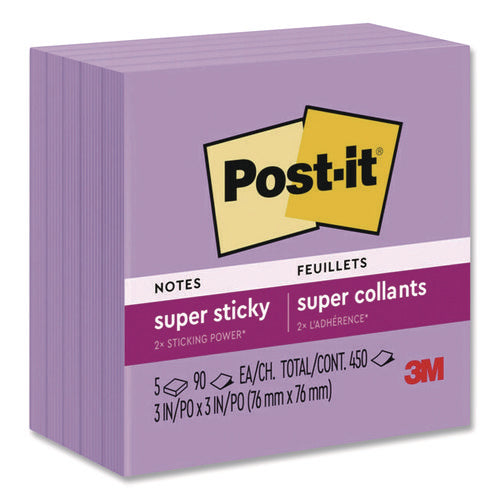 Super Sticky Notes, 3 X 3, Mulberry, 90 Sheets/pad, 5 Pads/pack