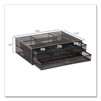 Metal Mesh Monitor Stand With Storage Drawers, For Up To 32" Monitors, 15.8" X 11.8" X 4.7", Black, Supports 30 Lb