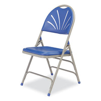 1100 Series Deluxe Fan-back Tri-brace Folding Chair, Supports 500 Lb, Blue Seat/back, Gray Base, 4/ct,ships In 1-3 Bus Days