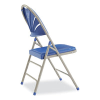1100 Series Deluxe Fan-back Tri-brace Folding Chair, Supports 500 Lb, Blue Seat/back, Gray Base, 4/ct,ships In 1-3 Bus Days