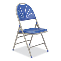 1100 Series Deluxe Fan-back Tri-brace Folding Chair, Supports 500 Lb, Blue Seat/back, Gray Base, 4/ct,ships In 1-3 Bus Days