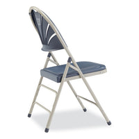 1100 Series Deluxe Fan-back Tri-brace Folding Chair, Supports 500 Lb, Dk Blue Seat/back, Gray Base,4/ct,ships In 1-3 Bus Days
