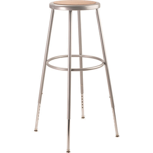 6204 Series Height Adjustable Heavy Duty Steel Stool, Backless, Supports 500 Lb, 31" To 39" Seat Height, Brown Seat/gray Base