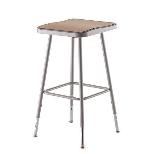 6300 Series Height Adjust Heavy Duty Square Seat Steel Stool, Backless, 500lb, 23.75" To 31.75" Height, Brown Seat, Gray Base