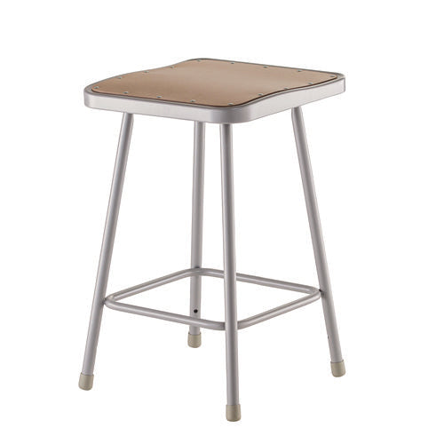 6300 Series Heavy Duty Square Seat Steel Stool, Backless, Supports Up To 500 Lb, 23.25" Seat Height, Brown Seat, Gray Base