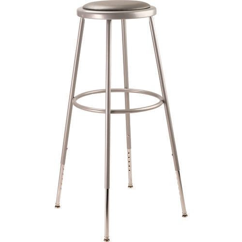6400 Series Height Adjust Heavy Duty Vinyl Padded Steel Stool, Backless, Support 500lb, 30.5" To 38.5" Height, Gray Seat/base