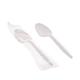 Fieldware Cutlery, Individually Wrapped, Mediumweight Spoon, Plastic, White, 1,000/carton