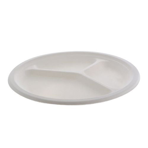 Earthchoice Pfas Free Compostable Dinnerware, 3-compartment Plate, 10.25" Dia, Natural, 500/carton
