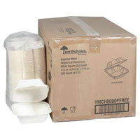 Earthchoice Pfas Free Compostable Hinged Lid Container, 6 X 6 X 3, Natural, Sugarcane, 500/carton