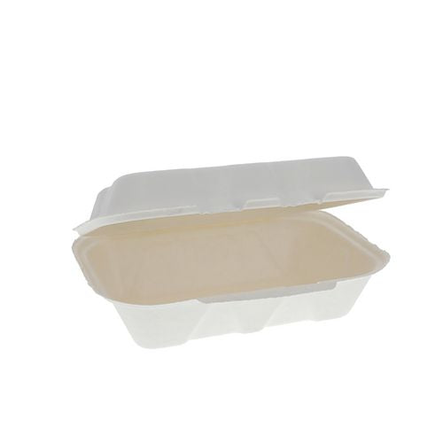 Earthchoice Pfas Free Compostable Hinged Lid Container, 9 X 6 X 3, Natural, Sugarcane, 150/carton