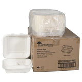 Earthchoice Pfas Free Compostable Hinged Lid Container, 3-compartment, 8 X 8 X 3, Natural, Sugarcane, 150/carton