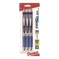 Energel Rtx Gel Pen, Retractable, Medium 0.7 Mm, Blue Ink, Blue/silver Barrel, 3/pack