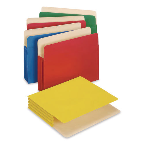 Heavy Duty Reinforced File Pocket, 3.5" Expansion, Letter Size, Randomly Assorted Colors, 5/box