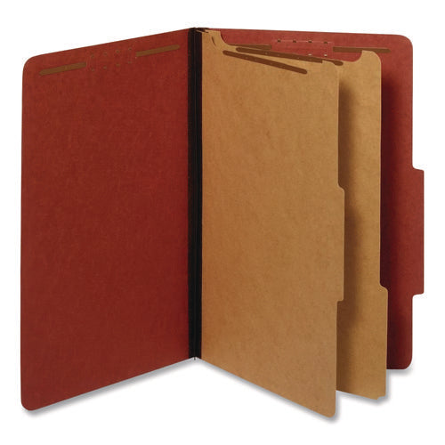 Reinforced Pressboard Classification Folders, 2.5" Expansion, 2 Dividers, 6 Fasteners, Legal Size, Red Exterior, 10/box