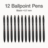 Pentonic Retractable Ballpoint Pen, Fine 0.7 Mm, Black Ink, Black Barrel, 12/pack